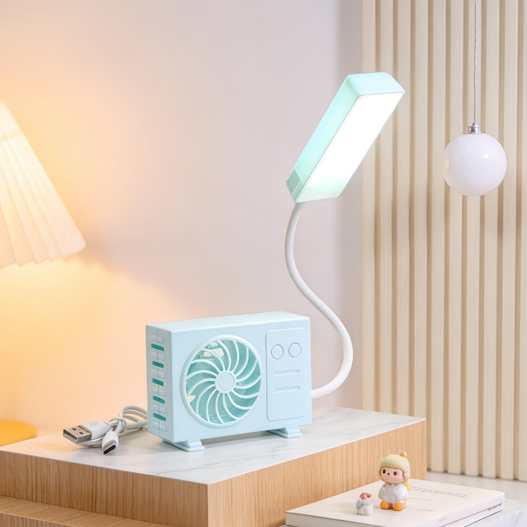 Ladies multifunctional table lamp with integrated fan and USB charging ports Bowlift