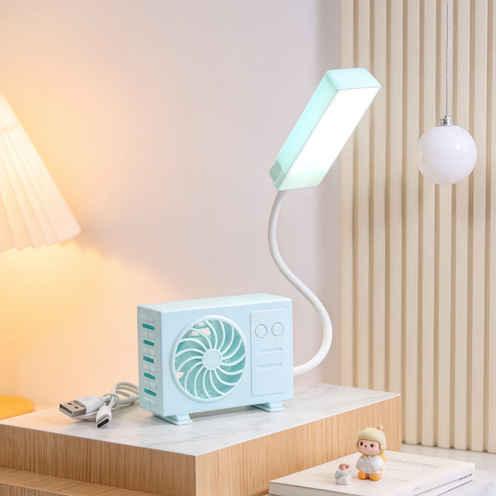 Ladies multifunctional table lamp with integrated fan and USB charging ports Bowlift