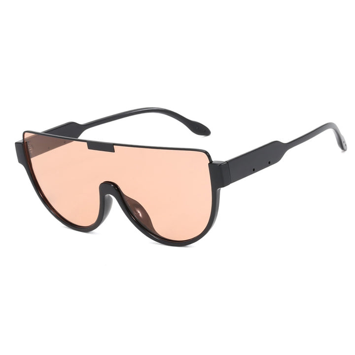 Women futuristic oversized sunglasses with clear full-rim frame Bowlift