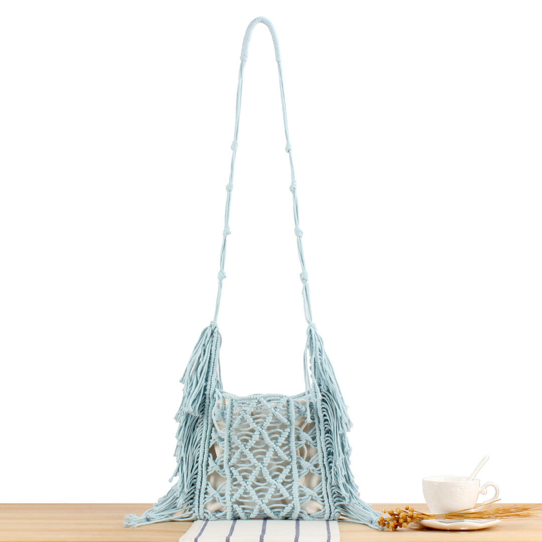 Creative Macrame Shoulder Bag with Fringe Bowlift