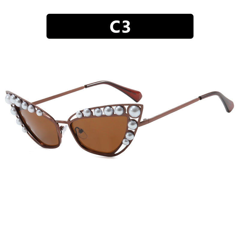 Ladies Cat-Eye Sunglasses with Exclusive Pearl Tip Frame Bowlift