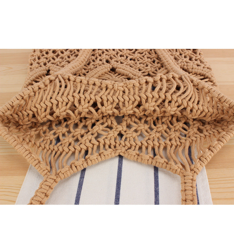 Macrame Tote Bag with Decorative Fringes Bowlift
