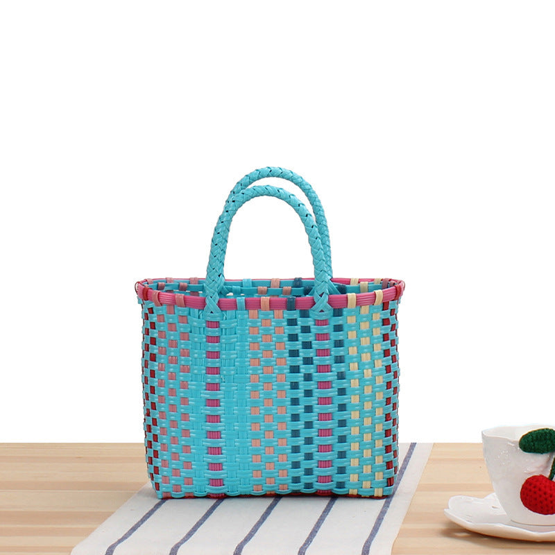 Handmade straw bag with colorful stripes Bowlift