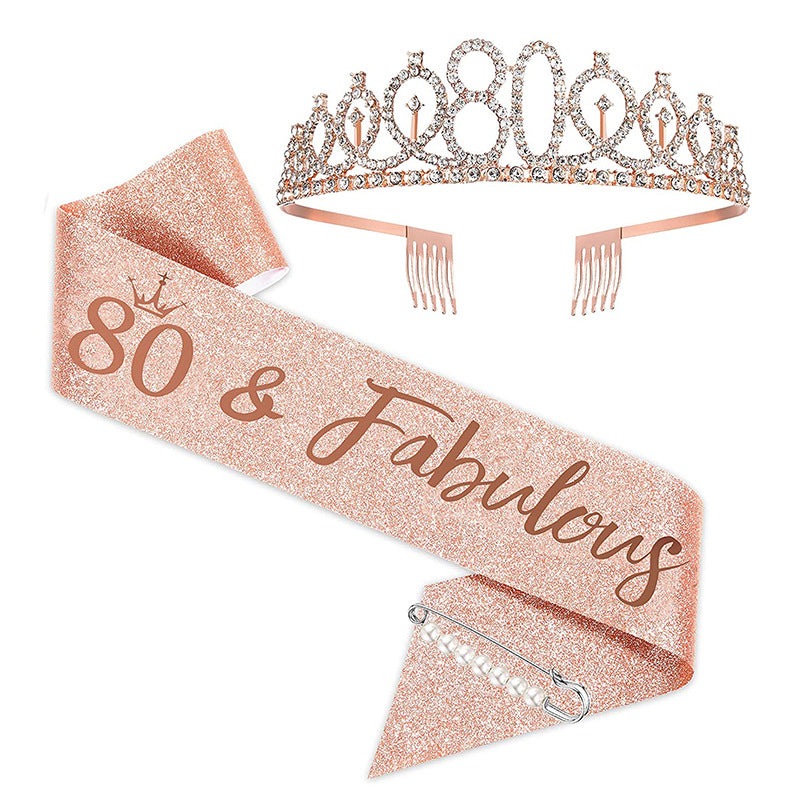 Ladies Sparkling Tiara with personalized 80th Birthday Inscription Bowlift