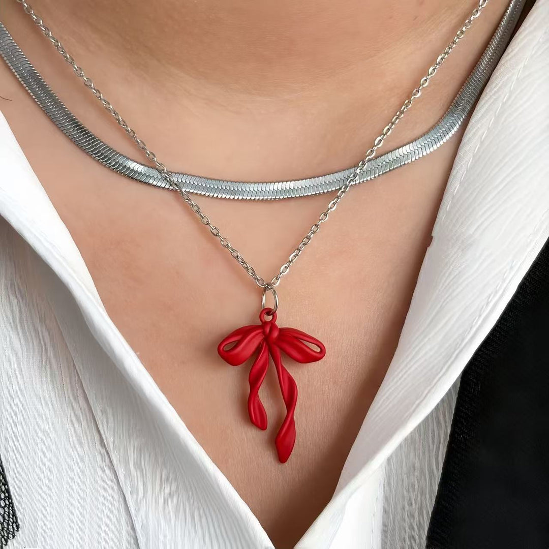 Elegant Double Chain Bow Pendant Necklace Bowlift