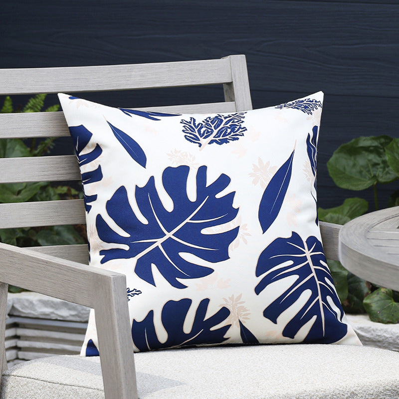 Square garden cushion cover with UV-resistant outdoor polyester, tropical leaf jacquard and concealed zipper Bowlift