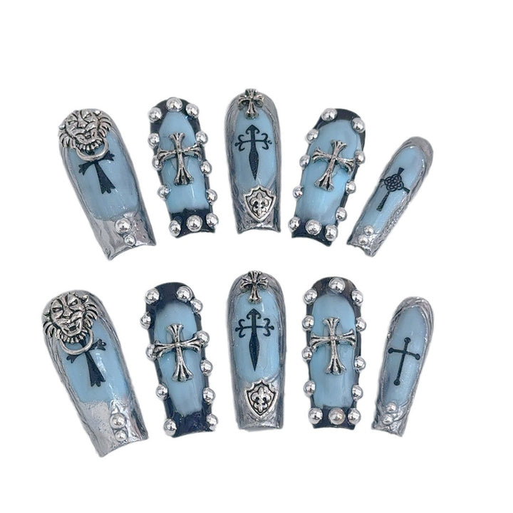 Decorative 3D Press-On Nail Set with Gothic Elements