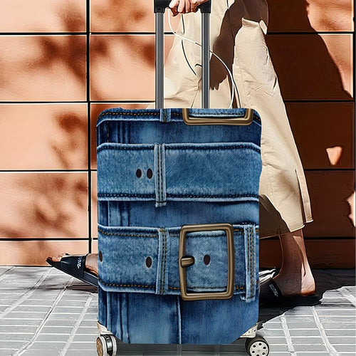 Unisex stylish suitcase cover with denim belt motif, elastic protective cover for rolling suitcase Bowlift