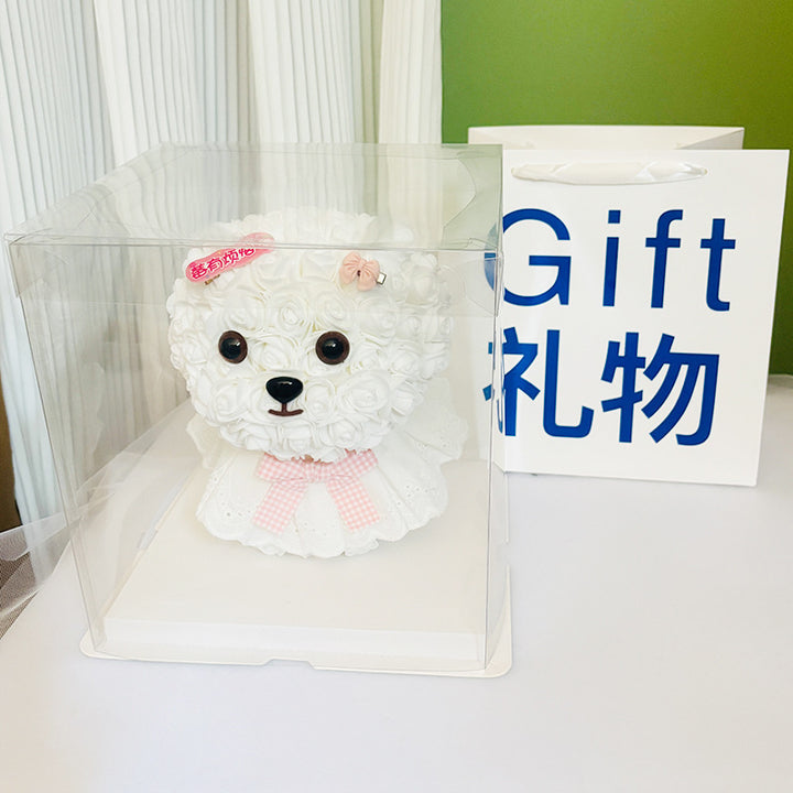 Foam Rose Teddy Bear Gift Sculpture With Satin Ribbon Bow