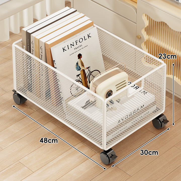 Metal Mesh Rolling Storage Basket with Locking Casters and Label Holder