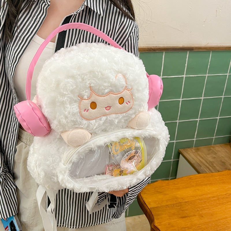Plush backpack with transparent viewing window Bowlift