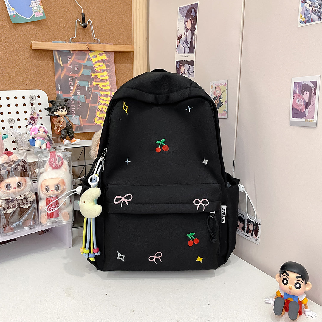 Cute Illustrated Cherry-Embellished Backpack Bowlift