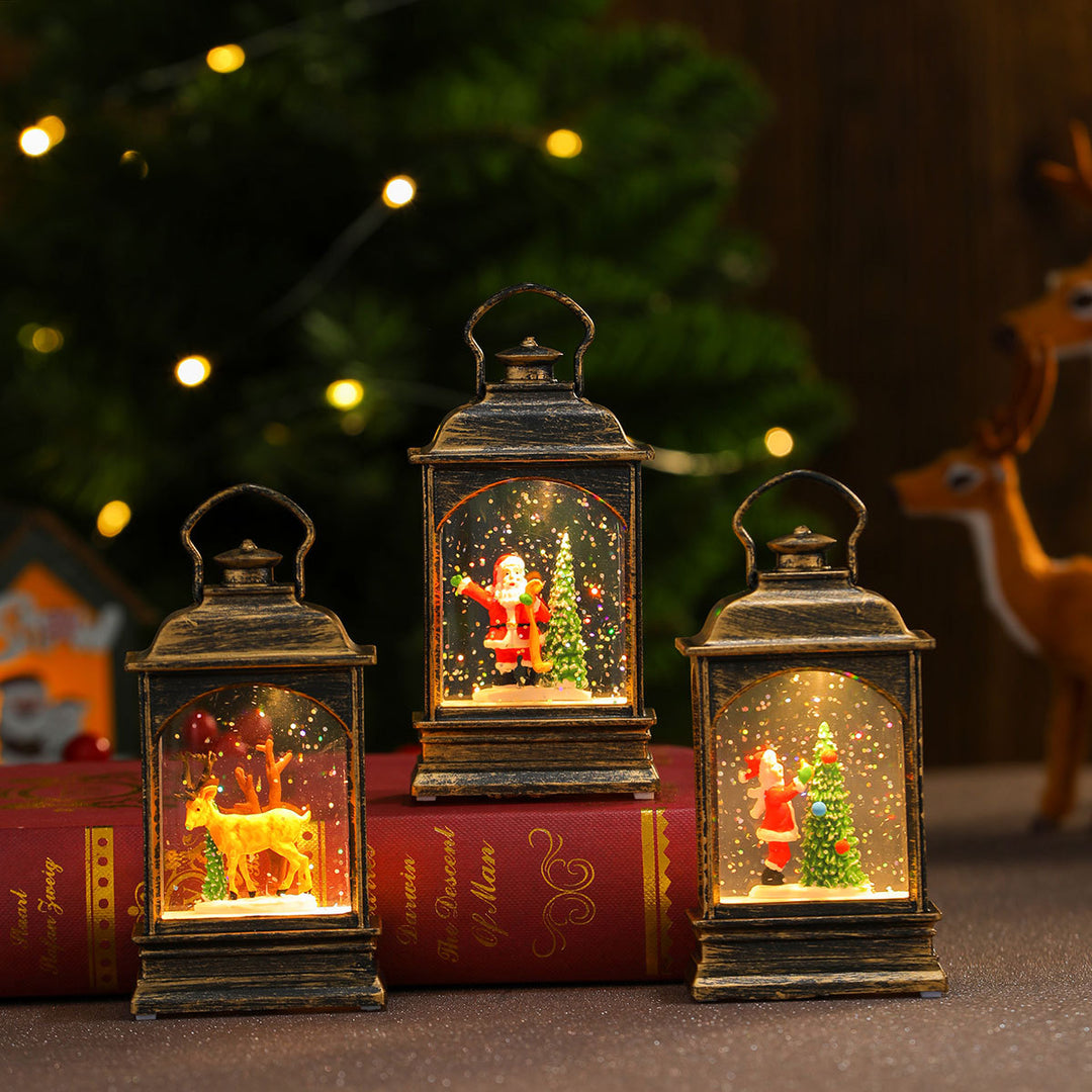 Decorative LED Lantern with Snowman Scene Bowlift