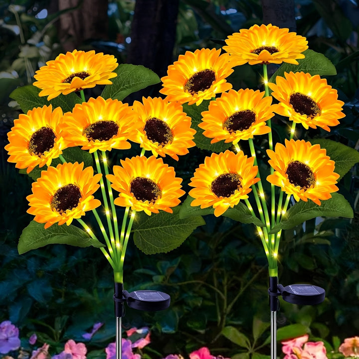 Solar-Powered Decorative Sunflower Garden Stake With Multi-Bloom LED Waterproof Panel Bowlift
