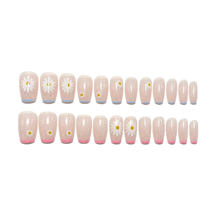Artificial nails with delicate floral patterns and glitter effect Bowlift