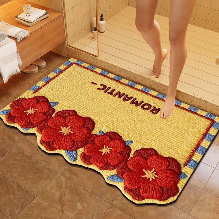 Floral Embroidered Bathroom Mat Bowlift