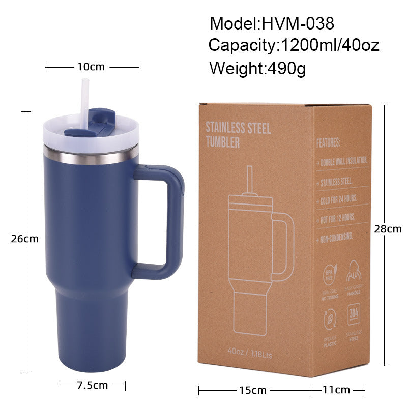 Stainless Steel Insulated Travel Tumbler With Ergonomic Handle And Bpa-Free Straw Lid