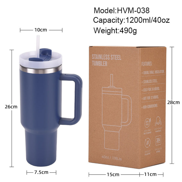 Stainless Steel Insulated Travel Tumbler With Ergonomic Handle And Bpa-Free Straw Lid