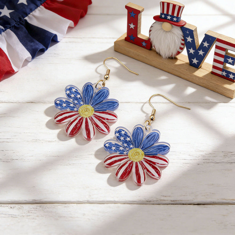 Ladies nan statement earrings with bow shape and American flag pendant Bowlift