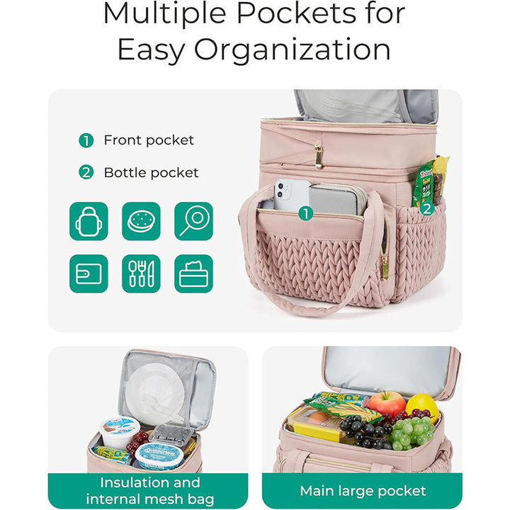Insulated picnic bag with multi-layered interior compartment and practical carrying system Bowlift