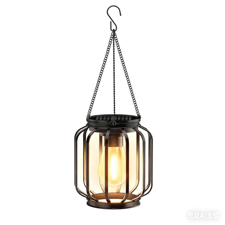 Vintage Hanging Metal Lantern Pendant With Edison-Style Bulb Cage And Adjustable Chain Bowlift