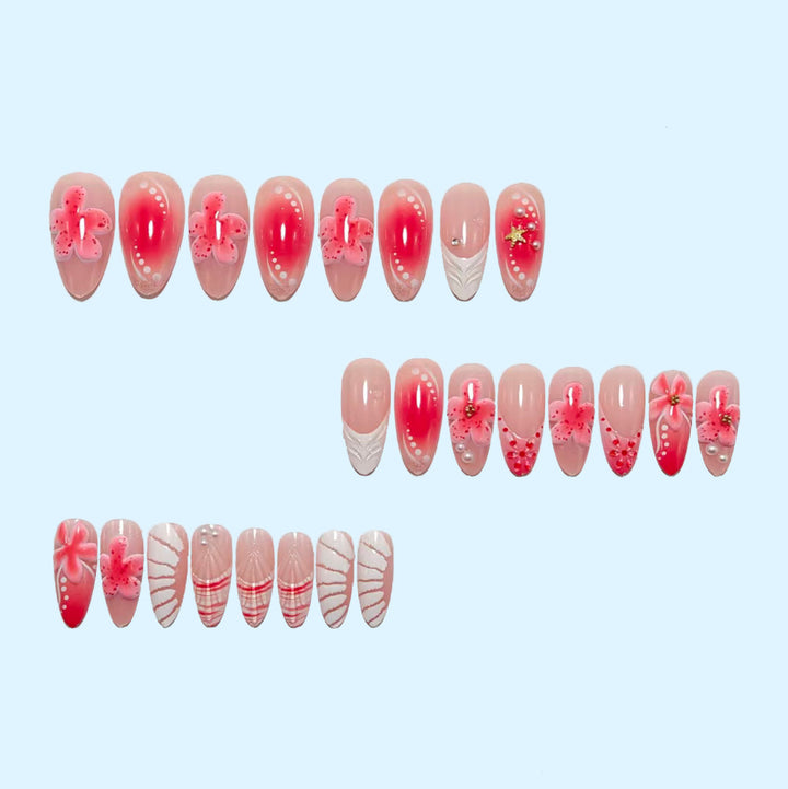 Artificial nails with 3D flower pattern and glitter accents Bowlift