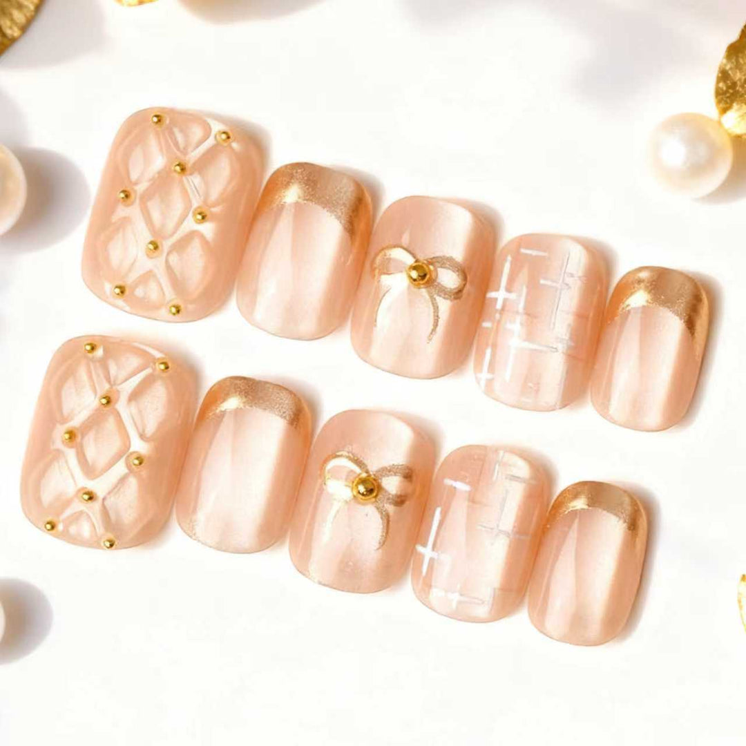Decorative Gold-Accent Press-On Nail Art Set Bowlift