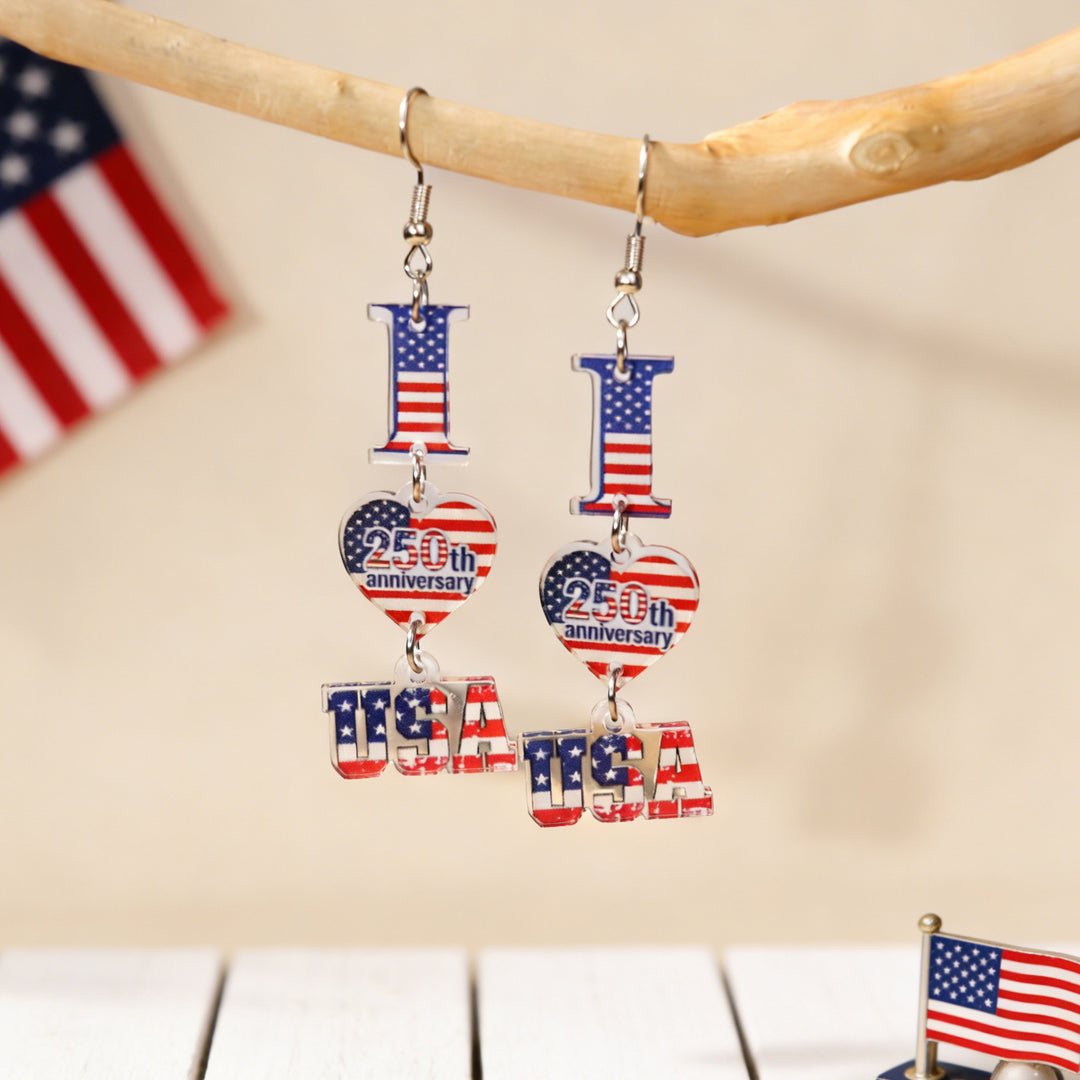 Ladies nan statement earrings with bow shape and American flag pendant Bowlift