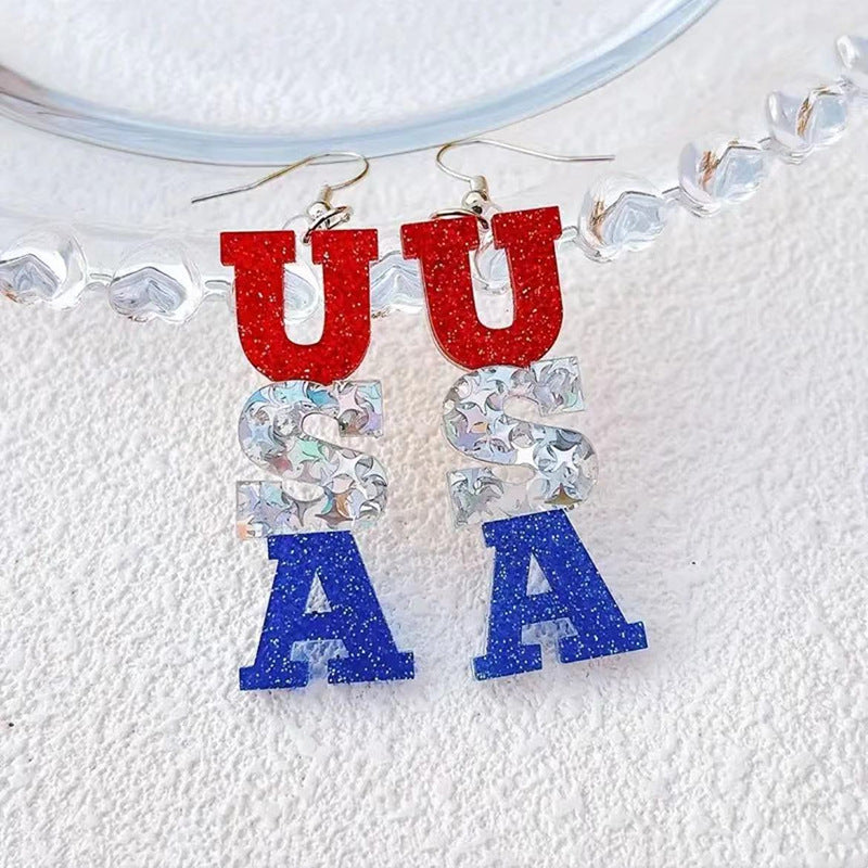 Women's long acrylic letter earrings three-piece with hologram and glitter effect Bowlift
