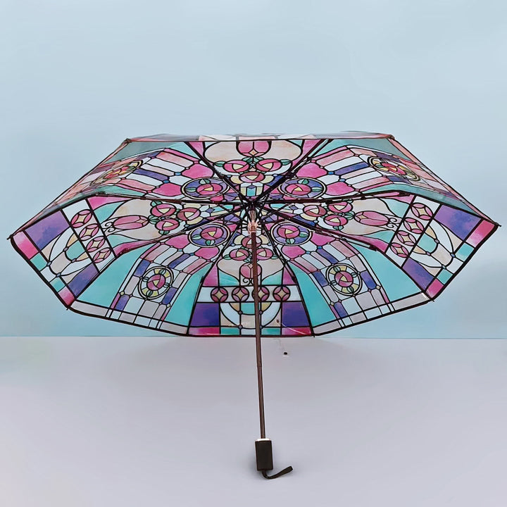 Women Folding Umbrella with Artistic Glass Window Design Bowlift
