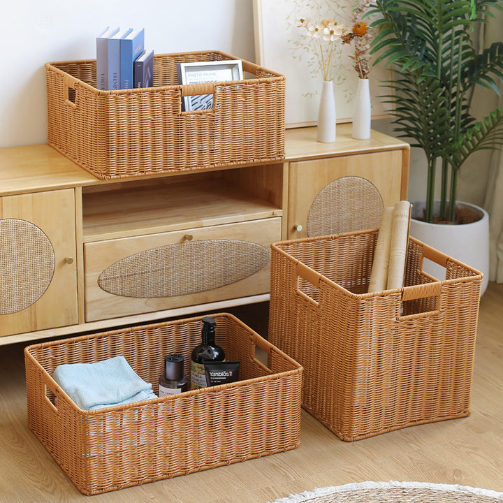 Handwoven Storage Basket with Cutout Handles Bowlift