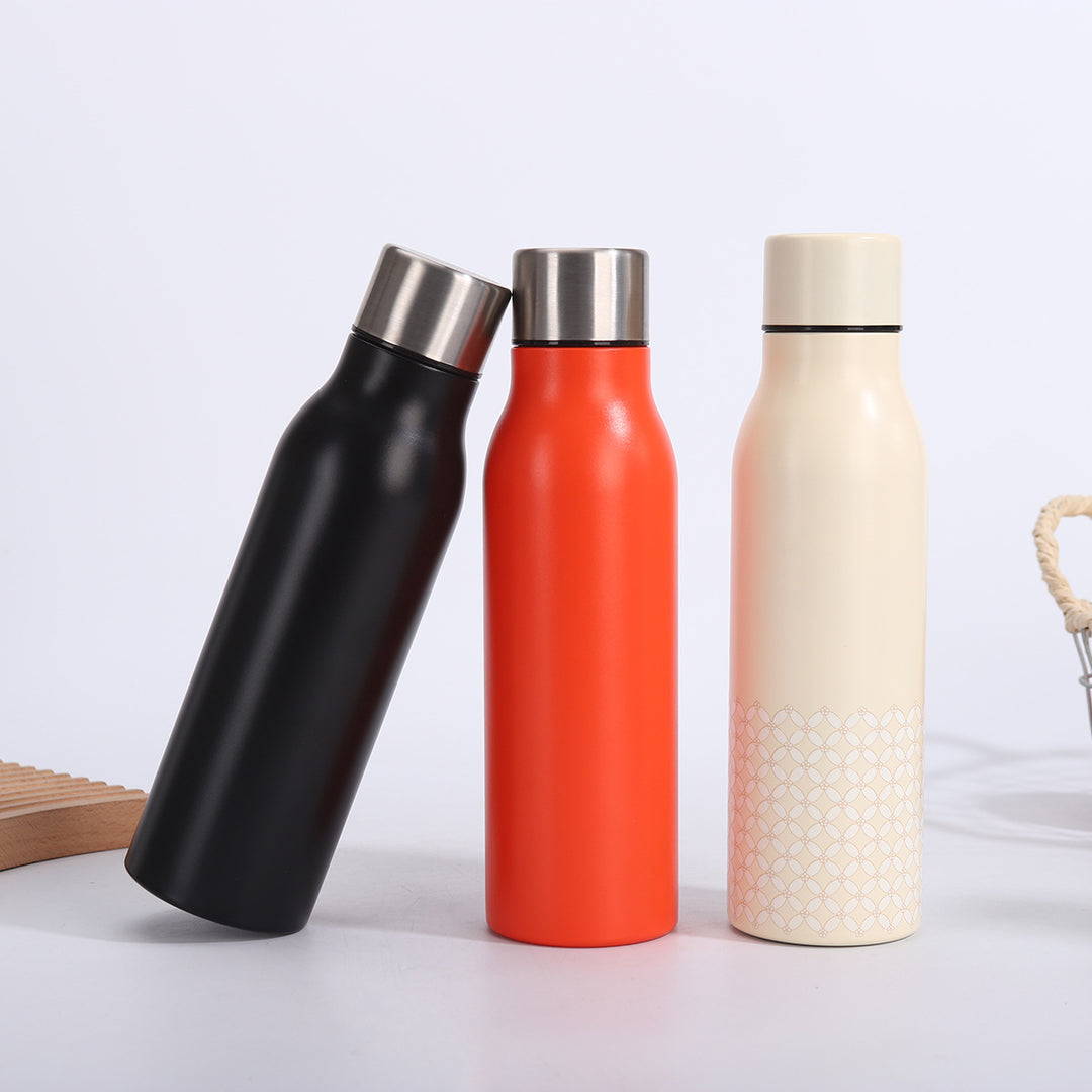 Double-Wall Vacuum Insulated Stainless Steel Slim Travel Bottle With Leakproof Screw Cap And Narrow Ergonomic Neck
