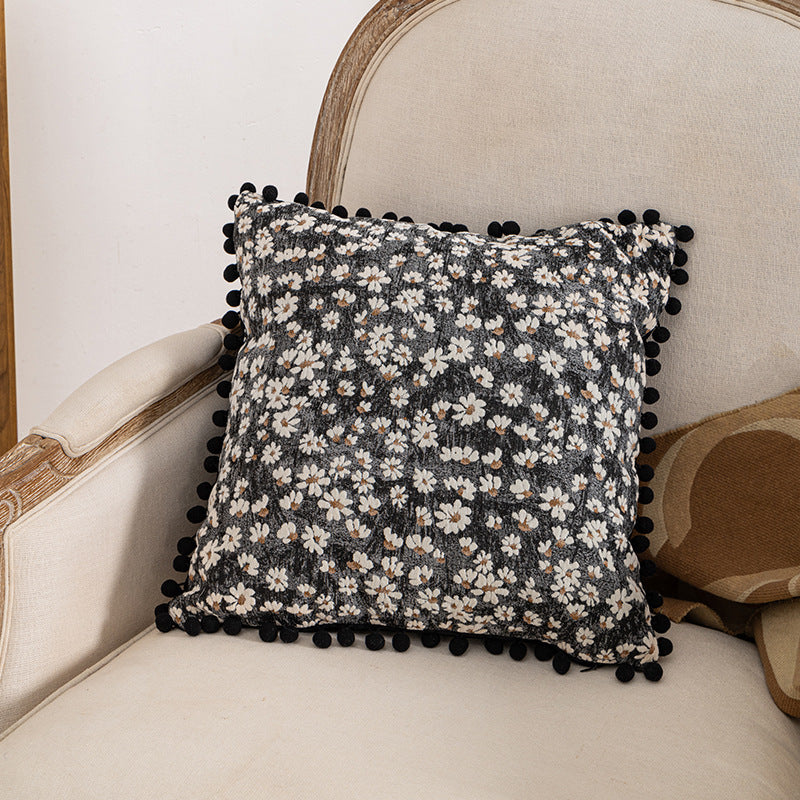 Decorative Throw Floral Pom-Pom Pillow