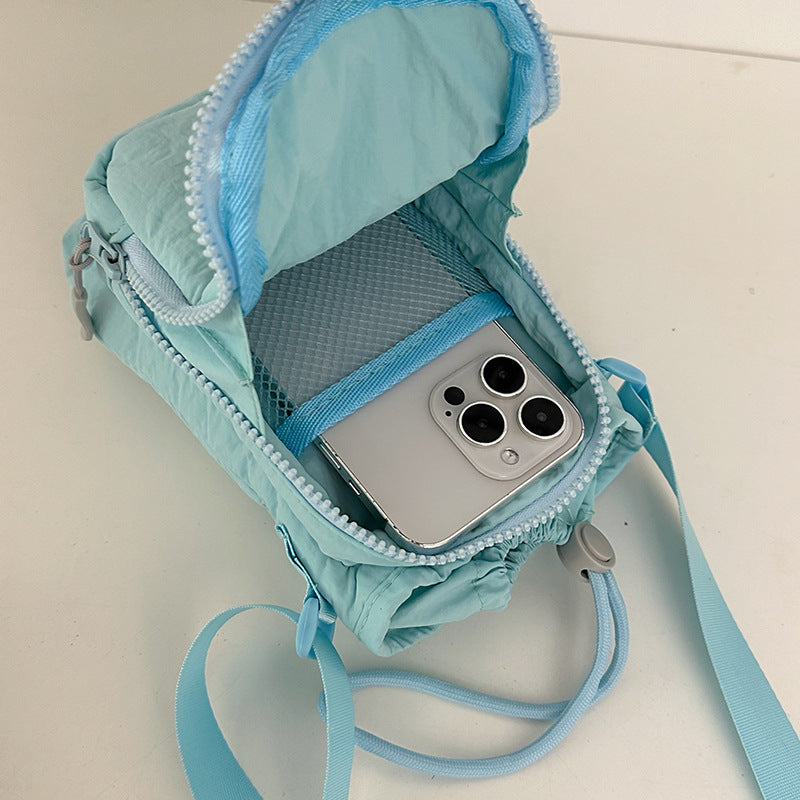 Compact Drawstring Crossbody Utility Pouch with Front Zip Pocket Bowlift