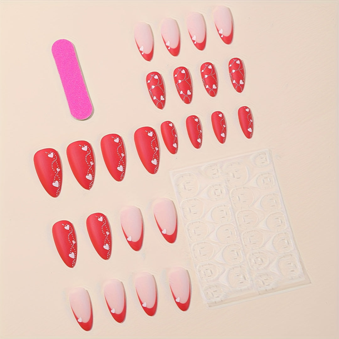 Elegant Heart-Embellished Press-On Nail Art Bowlift