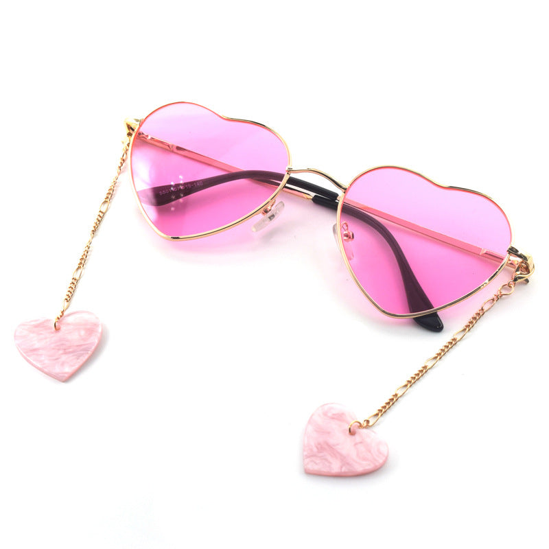 Heart-Shaped Dangle Earrings with Golden Chain Bowlift