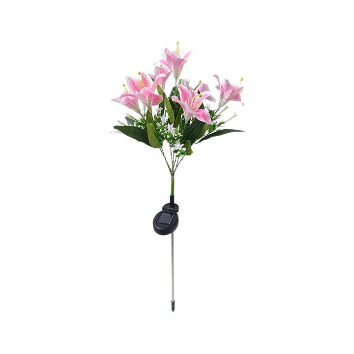Solar LED Lily Garden Stake Light With Integrated Fairy String And Lifelike Silk Petals Bowlift