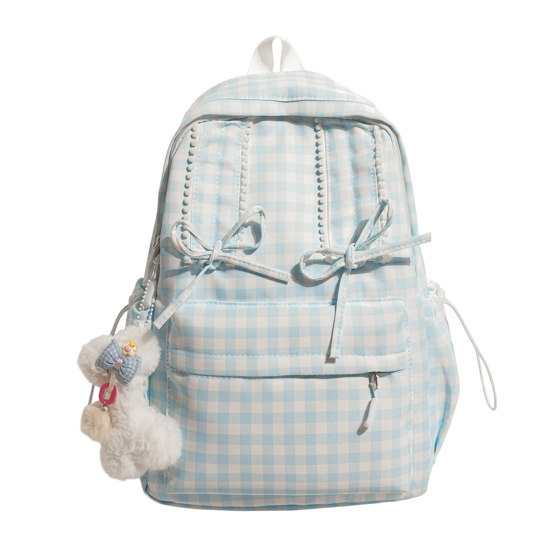 Charming Checked Pattern Backpack Bowlift