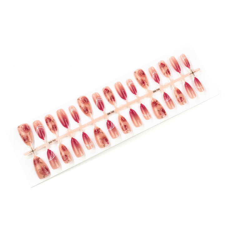 Elegant Floral-Patterned Press-On Nail Art Bowlift