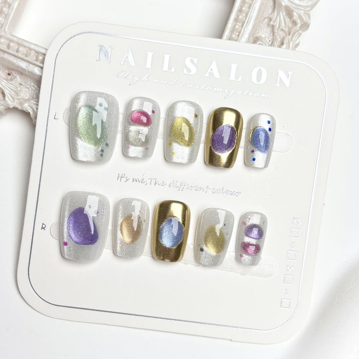 Decorative Press-On Nail Art Set with Unique Gem Accents