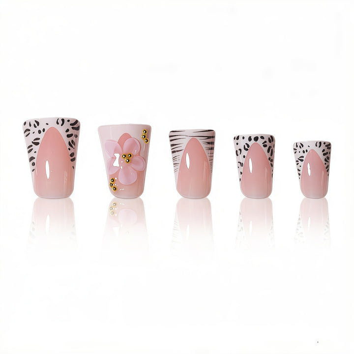 Premium Decorative 3D Press-On Nails with Floral and Animal Print Accents Bowlift