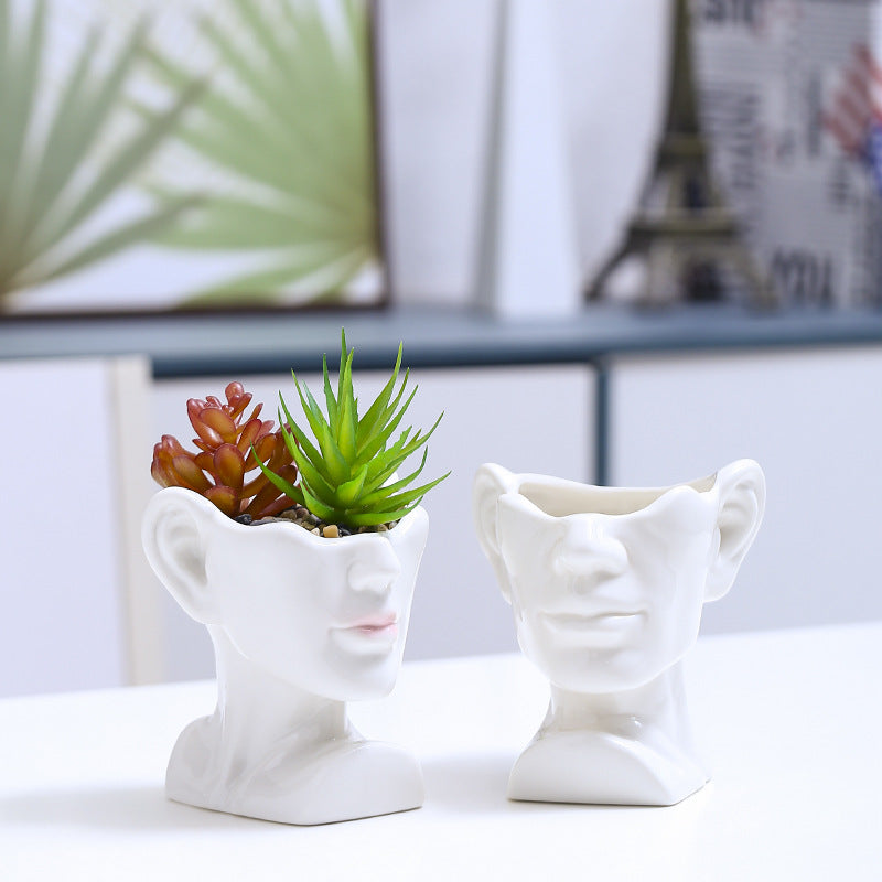 Artistic Head-Shaped Ceramic Succulent Planter Bowlift