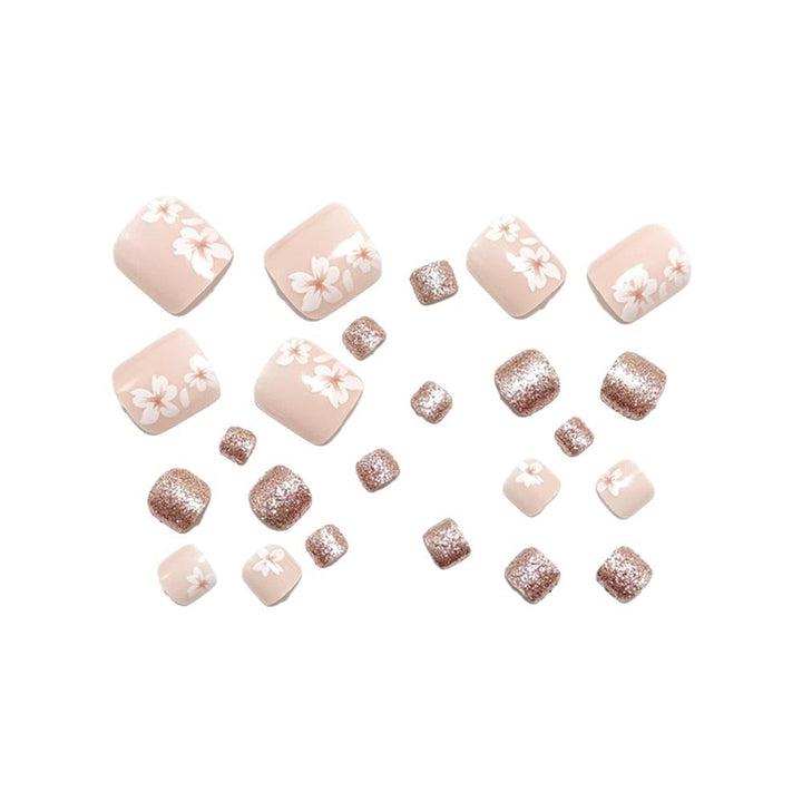 Artificial nail set with floral and glittering accents Bowlift