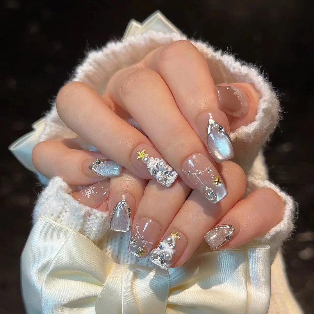 Elegant Press-On Nail Art Kit with Decorative Gem Accents Bowlift