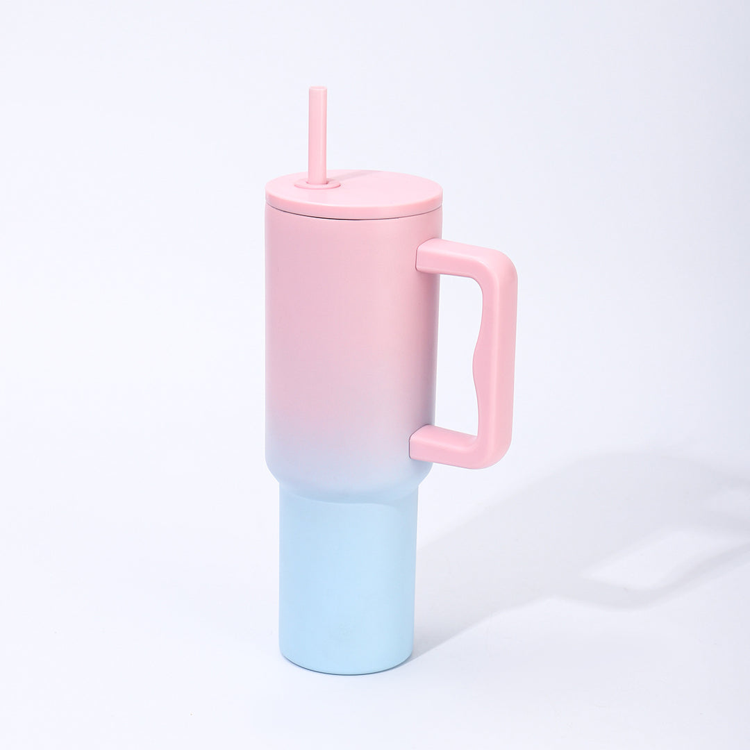 Double-Wall Insulated Travel Tumbler With Ergonomic Handle And Removable Straw