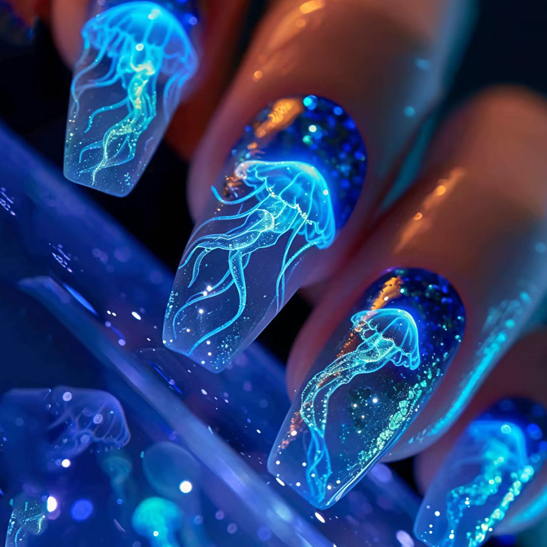 Glow-in-the-Dark Jellyfish Nail Art Bowlift