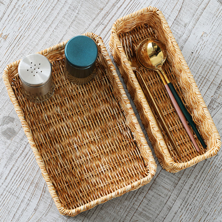 Handwoven Rectangular Wicker Storage Basket Bowlift