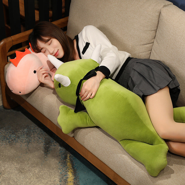 Plush Triceratops Cuddle Pillow With Elongated Lumbar Support And Hypoallergenic Velour Cover