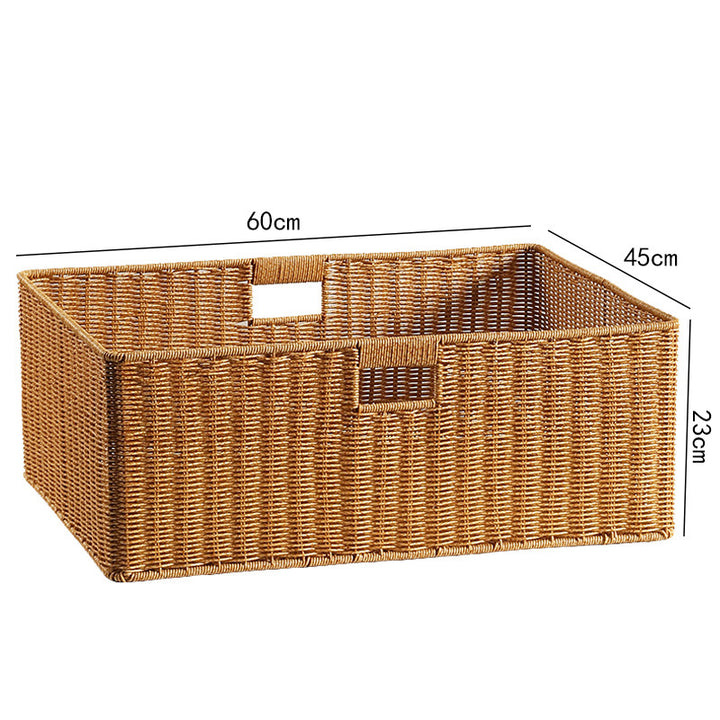 Large Handwoven Rectangular Storage Basket with Cutout Handles Bowlift