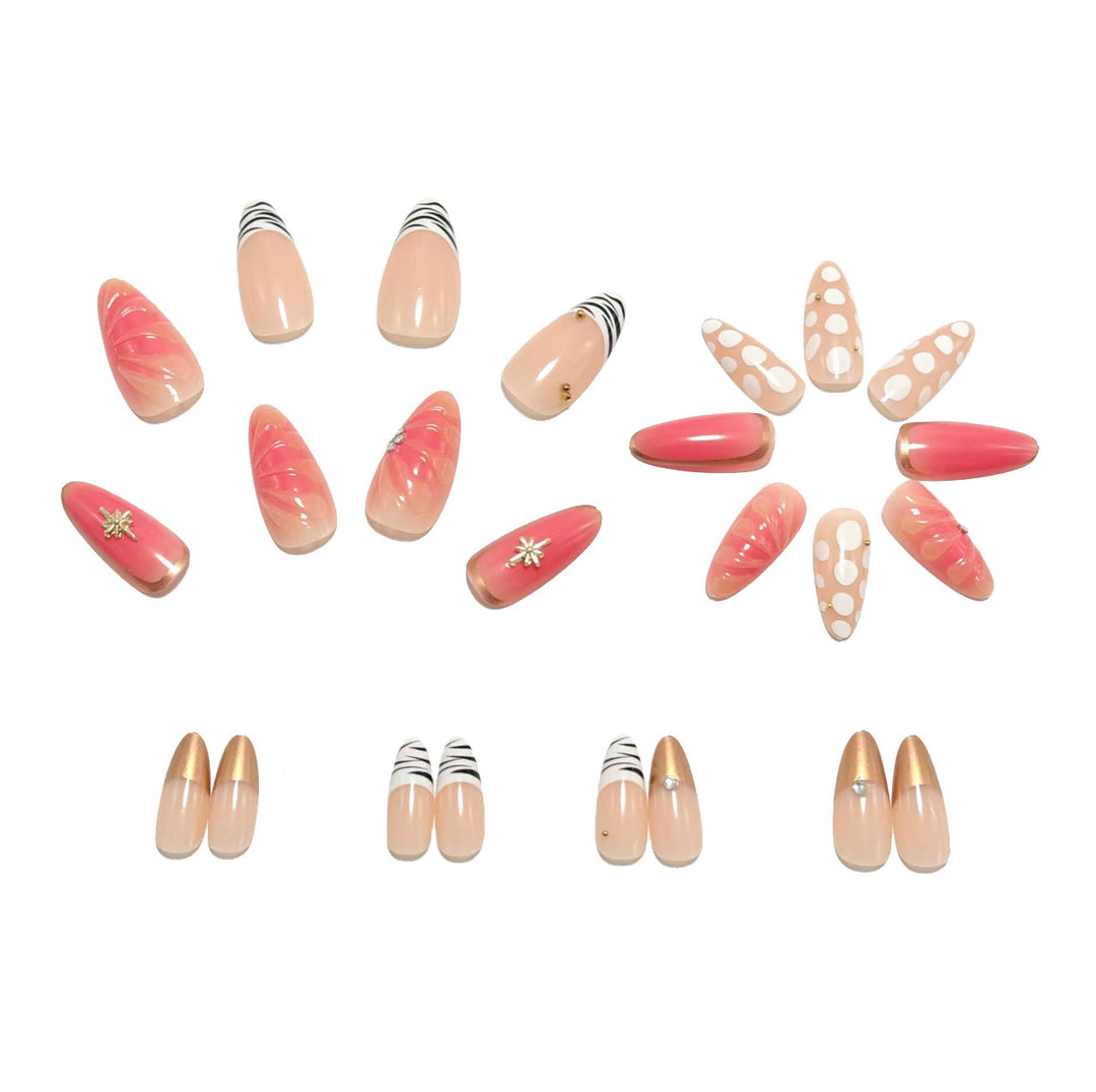 Acrylic nail set with elegant gold design and floral decor Bowlift